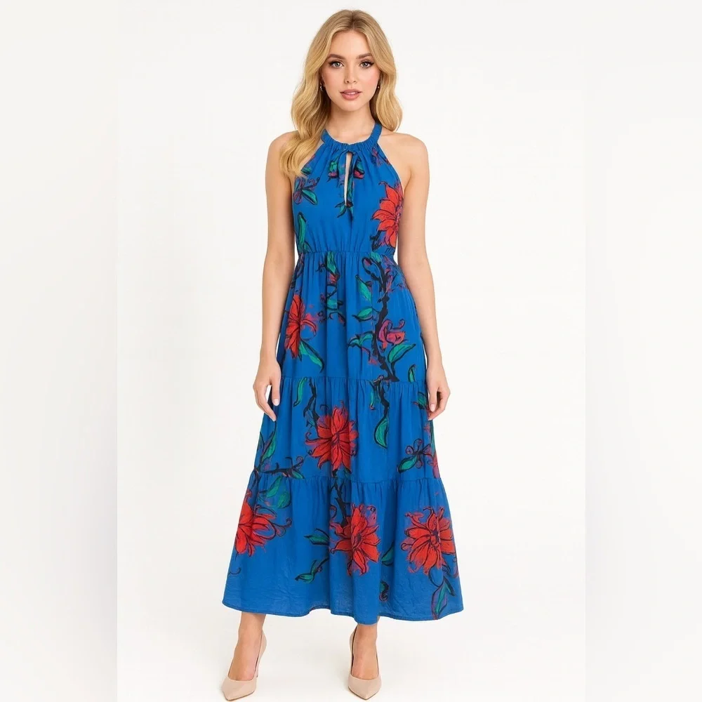 Anthropologie Ro's Garden Valley Halter Cover-Up Maxi Dress Size S - Picture 2 of 7